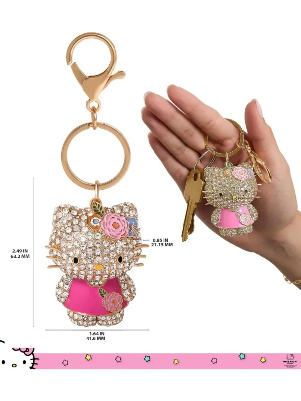 Cute Pave Crystal Hello Kitty Bag Charm with Lobster Clip | Sanrio Keychain Gift